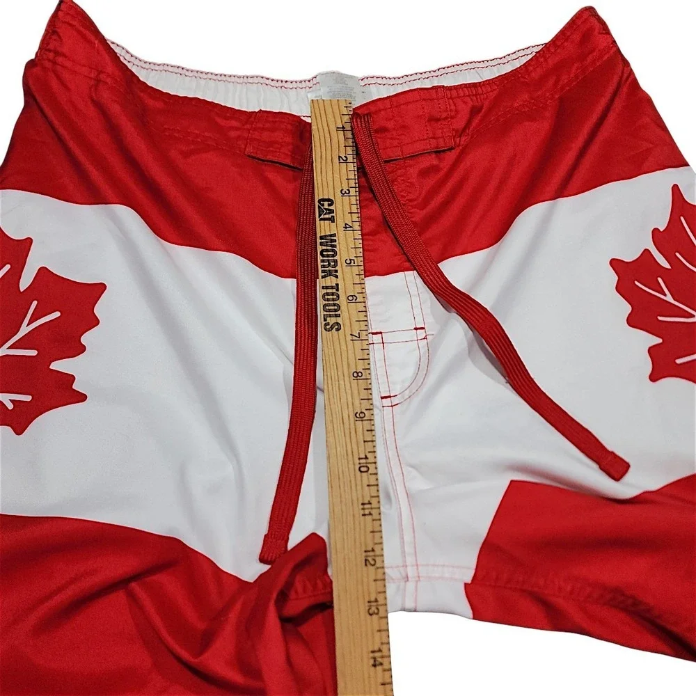 Molson Canadian Board Shorts L Mens Red White Maple Leaf Promo Swim Trunks Beach